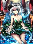  bad_id bad_pixiv_id bare_arms bare_shoulders black_hairband blue_eyes dress hairband konpaku_youmu konpaku_youmu_(ghost) looking_at_viewer partially_submerged rinaka_moruchi short_hair silver_hair smile solo thighs touhou water 