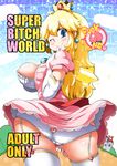  1girl ass ass_cutout blush breasts elbow_gloves female gloves heart heart_cutout huge_breasts large_breasts long_hair looking_at_viewer nintendo nipples panties peach pixiv_manga_sample princess_peach side_boob sideboob smile solo star sugiura super_mario_bros. thighhighs underwear wink 