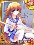  angel_beats! bass_guitar blonde_hair blue_eyes instrument long_hair satomi_yoshitaka sekine sitting thighhighs 