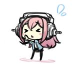  &gt;_&lt; blush_stickers chibi closed_eyes flying_sweatdrops headphones long_hair looking_at_viewer lowres minoa_(lastswallow) nitroplus open_mouth pink_hair solo super_sonico waving_arms 