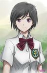  aldnoah.zero amifumi_inko black_hair highres kem_kem looking_at_viewer purple_eyes school_uniform short_hair smile solo 