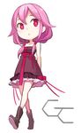  arms_behind_back bare_shoulders blush guilty_crown hair_ornament hairclip long_hair looking_down lowres minoa_(lastswallow) open_mouth pink_hair red_eyes solo twintails walking yuzuriha_inori 