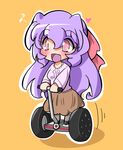  aoba_(aunana) blush chibi eighth_note heart long_hair musical_note no_pupils open_mouth original pink_eyes purple_hair segway simple_background skirt solo 