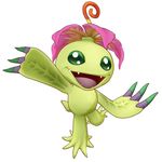  cel_shading creature digimon digimon_story:_cyber_sleuth flower flower_on_head game_model happy no_humans official_art open_mouth palmon plant simple_background smile solo teeth tongue 