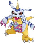 creature digimon digimon_story:_cyber_sleuth fur gabumon horn lowres no_humans official_art open_mouth red_eyes simple_background solo tail teeth tongue yasuda_suzuhito 