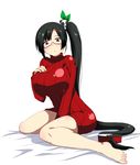  :o barefoot bed_sheet black_hair blazblue breast_suppress breasts full_body glasses hair_ornament highres huge_breasts impossible_clothes impossible_sweater kaname_nagi lao_jiu legs lips litchi_faye_ling long_hair long_sleeves low-tied_long_hair red_eyes ribbed_sweater semi-rimless_eyewear shiny shiny_clothes shiny_hair side_ponytail simple_background sitting solo sweater thighs turtleneck under-rim_eyewear very_long_hair wariza white_background yin_yang 