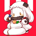  blush_stickers chibi chopsticks dress holding horns kagami_mochi kantai_collection kobone long_hair mittens northern_ocean_hime shinkaisei-kan solo white_dress white_hair white_skin yellow_eyes 