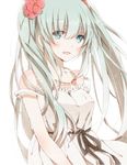  aqua_eyes blush flower green_hair hair_flower hair_ornament hatsune_miku hiro_(hirohiro31) jewelry long_hair necklace simple_background solo vocaloid white_background 