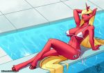  anthro big_breasts bikini breasts clothing equine female friendship_is_magic horn mammal my_little_pony nipple_bulge pose swimming_pool swimsuit under_boob unicorn zwitterkitsune 