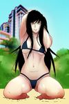  1girl akumajo_dracula beach bikini black_hair breasts castlevania castlevania:_order_of_ecclesia fureshu shanoa swimsuit 