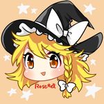  artist_name blonde_hair bow braid chibi hair_bow hat kirisame_marisa long_hair open_mouth rosette_(roze-ko) smile solo star touhou witch_hat yellow_eyes 