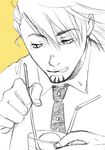  drinking_straw eating face highres kaburagi_t_kotetsu looking_down male_focus monochrome necktie sketch solo tiger_&amp;_bunny tongue tongue_out usada_usako 