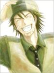  arm_behind_head arm_up beret closed_eyes face facial_hair goatee grin hat kaburagi_t_kotetsu ki_nu_go_shi male_focus smile solo tiger_&amp;_bunny 