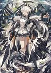  blush boots cape chain_chronicle closed_eyes dress halo highres hourglass long_hair mamuru mecha_musume open_mouth outstretched_arms solo thighhighs very_long_hair 