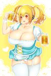  alcohol apron bad_id bad_pixiv_id beer beer_mug blonde_hair blush bodice breasts bursting_breasts cleavage cowboy_shot cup dirndl dress garter_straps german_clothes headphones holding holding_cup huge_breasts jewelry large_breasts miniskirt necklace nitroplus oktoberfest open_mouth orange_eyes panties pantyshot pantyshot_(standing) pendant plump po._(medamaoyazi) short_hair short_sleeves skindentation skirt smile solo standing super_pochaco sweat thigh_gap thighhighs twintails underbust underwear white_panties yellow_background 