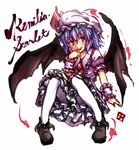  bat_wings blue_hair bow brooch finger_licking hat hat_bow jewelry licking pantyhose red_eyes remilia_scarlet solo touhou umarutsufuri white_background white_legwear wings 