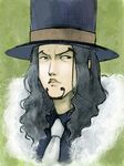  black_hair facial_hair formal fur_trim goatee hat highres long_hair male male_focus one_piece rob_lucci solo suit top_hat 