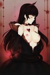  bad_id bad_pixiv_id black_dress black_hair blush breasts breasts_outside choker closed_eyes collarbone dress eventh7 highres large_breasts long_hair nipples open_clothes original solo star 