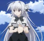  breasts iris_freyja juuoumujin_no_fafnir long_hair maroon_eyes screencap silver_hair underboob 