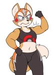  2019 acstlu anthro bulge canid canine clothed clothing cosplay flexing fox fox_mccloud gloves male mammal mask nintendo pikachu_libre pok&eacute;mon shirt simple_background solo star_fox tank_top thick_thighs tight_clothing video_games white_background 