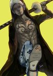  denim heart_pirates hood hoodie jeans male_focus one_piece open_shirt pants sheathed_sword shirt solo trafalgar_law 