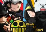  bear bepo hat hat_over_one_eye heart_pirates highres jolly_roger jumpsuit male_focus multiple_boys one_piece penguin_(one_piece) pirate pirates red_hair shachi_(one_piece) sunglasses trafalgar_law yellow_eyes 