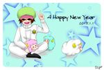  1boy 2015 hat heart_pirates indian_style jumpsuit male_focus new_year one_piece red_hair shachi_(one_piece) sheep sitting smile solo sunglasses 