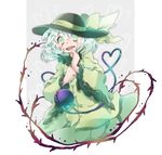  crazy_eyes eyeball green_eyes green_hair hat hat_ribbon heart heart_of_string komeiji_koishi open_mouth plant ribbon short_hair skirt smile solo third_eye thorns toropp touhou vines 