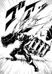  emphasis_lines fighting_stance greyscale harukon_(halcon) looking_at_viewer monochrome pixiv_fantasia pixiv_fantasia_fallen_kings solo standing 