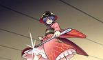  bowl bowl_hat clenched_hand hat holding_needle japanese_clothes kimono needle open_mouth purple_hair red_eyes satou_yuuki short_hair smile solo sukuna_shinmyoumaru touhou 