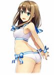  :d arms_behind_back ass bad_id bad_twitter_id bare_shoulders bikini brown_hair butt_crack cowboy_shot flat_ass green_eyes idolmaster idolmaster_cinderella_girls kekemotsu long_hair looking_back open_mouth ribbon sailor_bikini sailor_collar sailor_swimsuit_(idolmaster) shibuya_rin simple_background smile solo swimsuit white_background white_bikini wrist_ribbon 