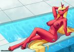  anthro big_breasts breasts chest_tuft equine female friendship_is_magic horn mammal my_little_pony nipples nude pose swimming_pool tuft unicorn zwitterkitsune 