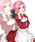  collaboration colorized hair_ornament hairclip hammer hima38 lisbeth maki65 open_mouth pink_hair red_eyes short_hair sword_art_online zoom_layer 