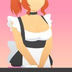  1girl animated animated_gif anus apron ass bent_over breasts breasts_apart choker cleavage downblouse exhibitionism flashing large_breasts lowres maid maid_apron mike_inel nipple_slip nipples no_bra no_panties orange_hair pencil ponytail pussy smile 