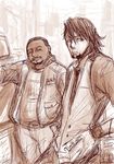  :t bad_id bad_pixiv_id ben_jackson cabbie_hat car cigarette facial_hair goatee ground_vehicle hands_on_hips hat kaburagi_t_kotetsu looking_away monochrome motor_vehicle multiple_boys sketch smile smoking tanita_niriko tiger_&amp;_bunny 