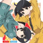  araragi_karen araragi_tsukihi bad_id bad_pixiv_id black_eyes black_hair character_name egg_hair_ornament food_themed_hair_ornament fried_egg hair_ornament japanese_clothes kimono long_hair monogatari_(series) multiple_girls nekomimi_55-gou nisemonogatari short_hair siblings side_ponytail sisters 