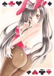 animal_ears ass black_hair blush breasts brown_eyes bunny_ears bunny_tail bunnysuit large_breasts long_hair looking_at_viewer looking_to_the_side original pantyhose pom77 sideboob solo tail traditional_media twintails wrist_cuffs 