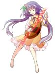  alphes_(style) barefoot biwa_lute chain crying dairi dress expressions flower full_body hair_flower hair_ornament instrument long_sleeves looking_at_viewer lute_(instrument) musical_note open_mouth parody purple_eyes purple_hair short_hair_with_long_locks solo style_parody tachi-e tears touhou transparent_background tsukumo_benben 