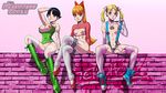  black_hair blossom_(ppg) blue_eyes breasts brown_eyes bubbles_(ppg) buttercup_(ppg) cartoon_network dildo fingerless_gloves gloves green_eyes high_heels large_breasts lips looking_at_viewer multiple_girls nipple_piercing nipples older orange_hair piercing powerpuff_girls pussy shoes short_hair small_breasts sneakers tekuho_no_habo twintails 