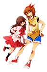  artist_request brown_eyes brown_hair child commentary_request crossover happy ib ib_(ib) jewelry kanzaki_shiori kirisame_ga_furu_mori long_hair multiple_girls red_eyes red_skirt ribbon short_hair shorts simple_background skirt white_background 