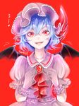  artist_name bat_wings blue_hair fangs gloves hat open_mouth red_eyes remilia_scarlet ribbon rosette_(roze-ko) short_hair smile solo touhou uu~ wings 