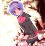  blue_hair book bow brown_eyes hairband kurumi_rumi little_busters! nishizono_mio pink_bow school_uniform short_hair 