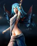  arm_up armpits artist_name blue_eyes blue_hair breasts bug butterfly hatsune_miku hayden_mackenzie insect long_hair navel nude realistic signature simple_background small_breasts solo vocaloid wings 