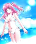  1girl 2015 beach bikini blush breasts character_name dated dead_or_alive dead_or_alive_5 honoka_(doa) large_breasts miru ocean solo swimsuit 