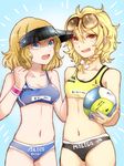  adidas alice_margatroid alternate_costume artist_name ball beach_volleyball bikini blonde_hair blue_eyes bow braid character_name clothes_writing eyewear_on_head hair_bow highres kirisame_marisa multiple_girls no_hat no_headwear open_mouth ribbon rosette_(roze-ko) short_hair smile sports_bikini sportswear sunglasses swimsuit touhou typo visor_cap volleyball volleyball_uniform yellow_eyes 