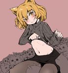  animal_ears blush cat cat_ears kubocha looking_at_viewer original pantyhose shirt_lift short_hair smile solo too_many too_many_cats 