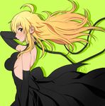  bad_id bad_pixiv_id bare_back bare_shoulders black_dress black_gloves blonde_hair breasts dress elbow_gloves gloves green_background green_eyes hoshii_miki idolmaster idolmaster_(classic) large_breasts long_hair looking_at_viewer rod_(rod4817) sideboob simple_background smile solo 