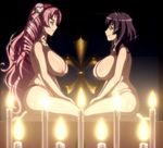  2girls areolae blue_hair breasts candle candles fire highres inverted_nipples large_areolae large_breasts multiple_girls nipples panties pink_hair screencap seikon_no_qwaser stitched topless tsujidou_miyuri underwear yamanobe_tomo 