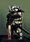  armor blood boar chosen_undead commentary_request dark_souls hands_on_hilt helmet konishi_(koconatu) solo souls_(from_software) sword weapon 
