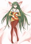  1girl akame_ga_kill! blush embarrassed flat_chest green_eyes green_hair large_ears long_hair mimi_(akame_ga_kill!) solo wo_jianqiang_fu_guo 